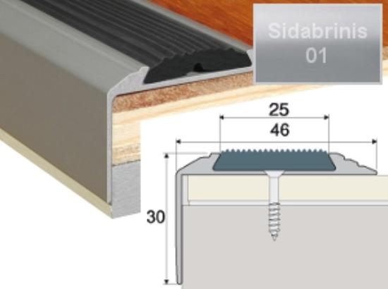 Prekės „Profilis laiptams A38 sidabro spalvos imitacija su juoda guma 46 x 30 mm 0,9 m A38-01-090“ paveikslėlis