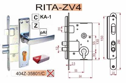 Prekės „Spyna durų įleidžiama 55/55 mm cinkuota su rankena be cilindro RITA 404Z-35801/C“ paveikslėlis