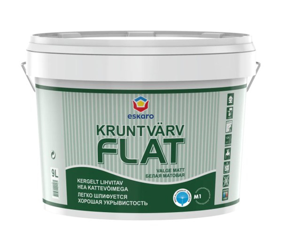 Prekės nuotrauka Dažai gruntiniai FLAT 9 l, pilnai matinis baltas vandens pagrindu gruntas