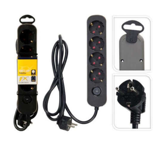 Prekės nuotrauka Ilgiklis 4 lizdų 1,5m su įž.juodas FX control