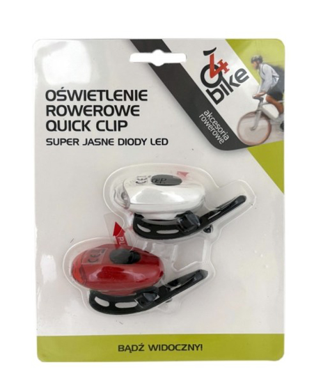 Prekės nuotrauka Žibintai dviračiui priekinis+galinis Quick Clip 4Bike