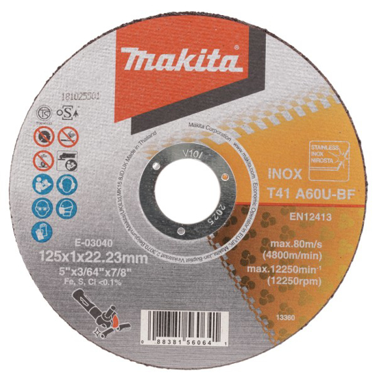 Prekės nuotrauka Diskas pjovimui metalo 125x1x22 Inox A60U Makita