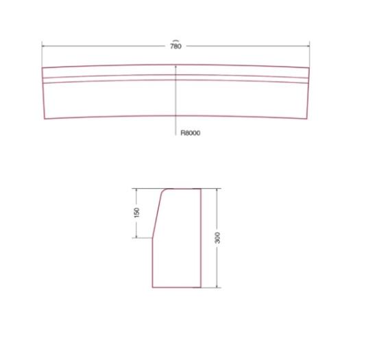 Prekės „Gatvės posūkio bordiūras GB Via R8, 780x150x300 mm, betoninis“ paveikslėlis