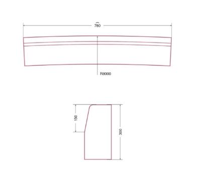 Prekės „Gatvės posūkio bordiūras GB Via R8, 780x150x300 mm, betoninis“ paveikslėlis