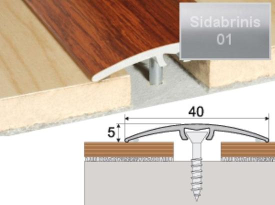 Prekės „Sujungimo profilis grindų dangai A64 sidabro spalvos imitacija 4x0,5x93 cm A64-01-093“ paveikslėlis