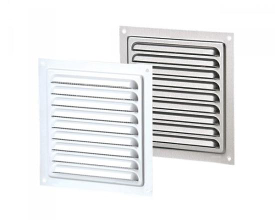 Prekės „Grotelės ventiliacinės metalinės su tinkleliu 250 x 250 mm MVM250S baltos Vents“ paveikslėlis