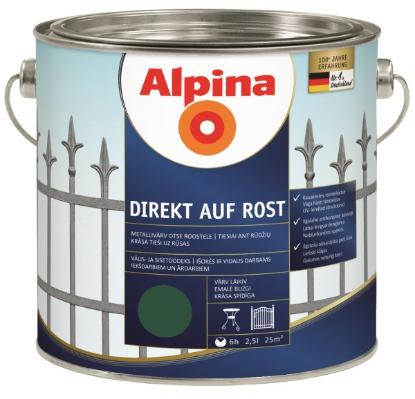 Prekės „Dažai antikoroziniai metalui Alpina Direkt auf Rost blizgūs RAL 6005 2,5 l“ paveikslėlis