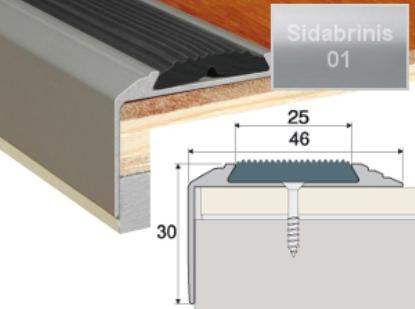 Prekės „Profilis laiptams A38 sidabro spalvos imitacija su juoda guma 46 x 30 mm 1,8 m A38-01-180“ paveikslėlis