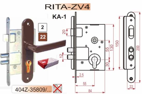 Prekės „Spyna durų įleidžiama 55/55 mm ruda su rankena be cilindro RITA 404Z-35809/22“ paveikslėlis