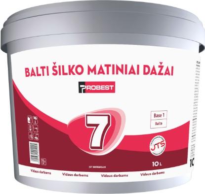 Prekės „Dažai šilko matiniai vidaus darbams Probest 7 balti 5 l“ paveikslėlis