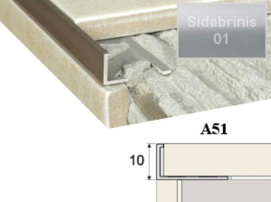 Prekės „Profilis plytelių užbaigimui A51-10-2500 sidabro spalvos imitacija 10 mm“ paveikslėlis
