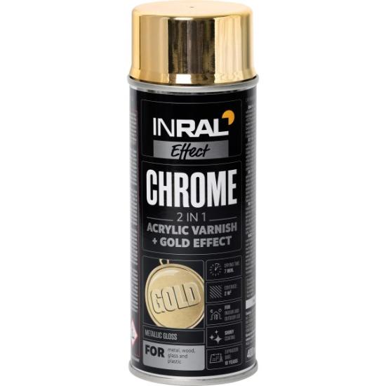 Prekės „Lakas aerozolinis akrilinis INRAL CHROME auksinis 400 ml“ paveikslėlis