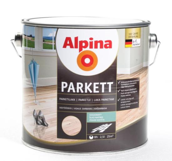 Prekės „Lakas parketinis Alpina Parkettlack šilko matinis  2,5 l“ paveikslėlis