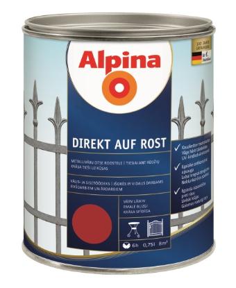 Prekės „Dažai antikoroziniai metalui Alpina Direkt auf Rost blizgūs RAL 3000 0,75 l“ paveikslėlis