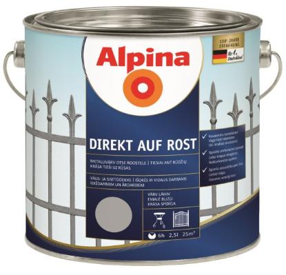 Prekės „Dažai antikoroziniai metalui Alpina Direkt auf Rost blizgūs RAL 9006 2,5 l“ paveikslėlis