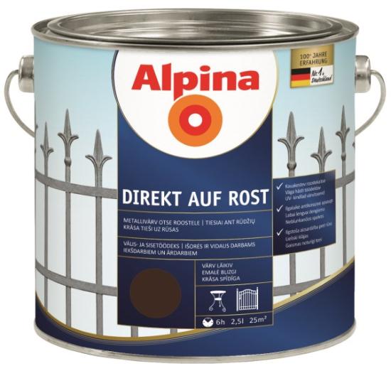 Prekės „Dažai antikoroziniai metalui Alpina Direkt auf Rost blizgūs RAL 8017 2,5 l“ paveikslėlis