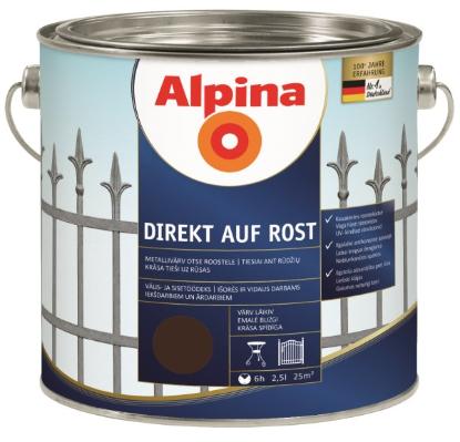 Prekės „Dažai antikoroziniai metalui Alpina Direkt auf Rost blizgūs RAL 8017 2,5 l“ paveikslėlis