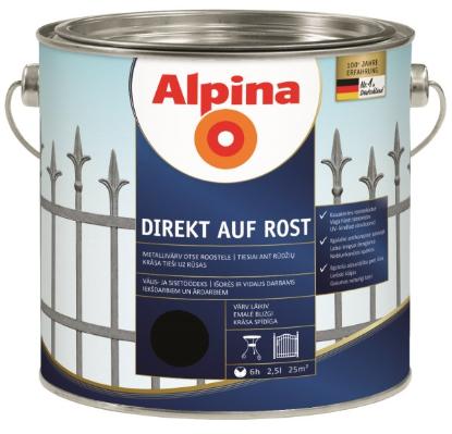 Prekės „Dažai antikoroziniai metalui Alpina Direkt auf Rost blizgūs RAL 9005 2,5 l“ paveikslėlis