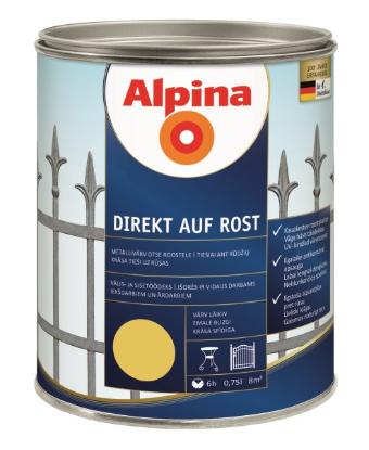 Prekės „Dažai antikoroziniai metalui Alpina Direkt auf Rost blizgūs RAL 1021 0,75 l“ paveikslėlis
