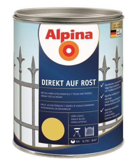 Prekės „Dažai antikoroziniai metalui Alpina Direkt auf Rost blizgūs RAL 1021 0,75 l“ paveikslėlis