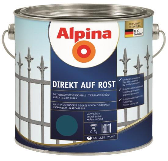 Prekės „Dažai antikoroziniai metalui Alpina Direkt auf Rost blizgūs RAL5010 2,5 l“ paveikslėlis