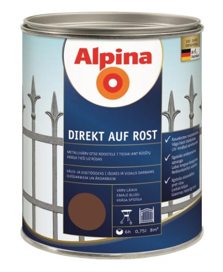 Prekės „Dažai antikoroziniai metalui Alpina Direkt auf Rost blizgūs RAL 8011 0,75 l“ paveikslėlis