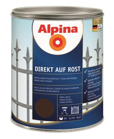 Prekės „Dažai antikoroziniai metalui Alpina Direkt auf Rost blizgūs RAL 8017 0,75 l“ paveikslėlis