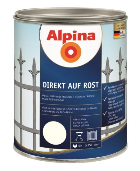 Prekės „Dažai antikoroziniai metalui Alpina Direkt auf Rost blizgūs RAL 1015 0,75 l“ paveikslėlis