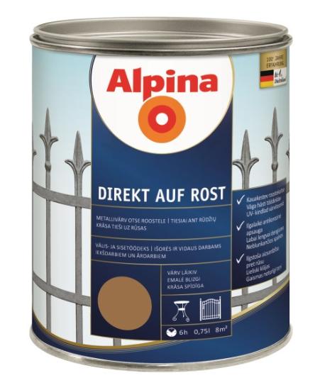 Prekės „Dažai antikoroziniai metalui Alpina Direkt auf Rost blizgūs RAL 1036 0,75 l“ paveikslėlis