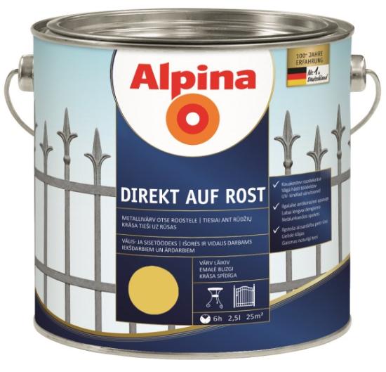 Prekės „Dažai antikoroziniai metalui Alpina Direkt auf Rost blizgūs RAL 1021 2,5 l“ paveikslėlis