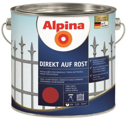 Prekės „Dažai antikoroziniai metalui Alpina Direkt auf Rost blizgūs RAL 3000 2,5 l“ paveikslėlis