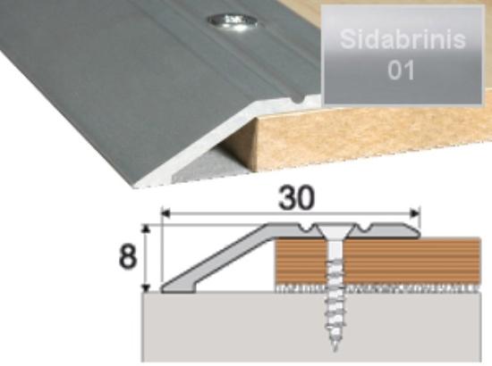 Prekės „Sujungimo profilis grindų dangai A11 su nuolydžiu sidabro spalvos imitacija 3x0,8x180 cm“ paveikslėlis
