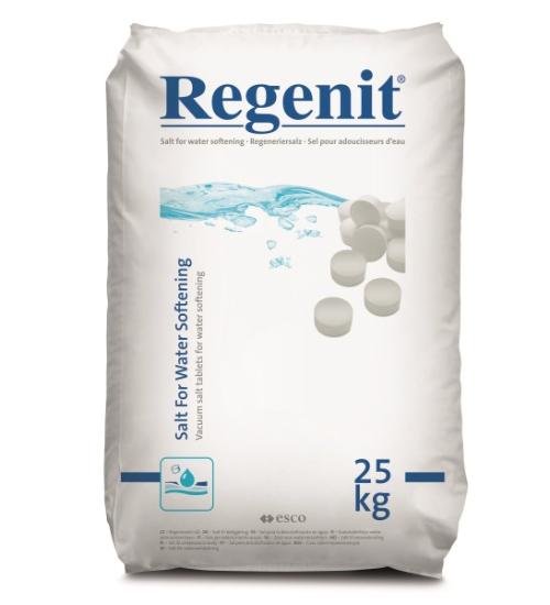 Prekės „Minkštinamoji druska vandens filtrams ESCO Regenit tabletėmis 25 kg“ paveikslėlis