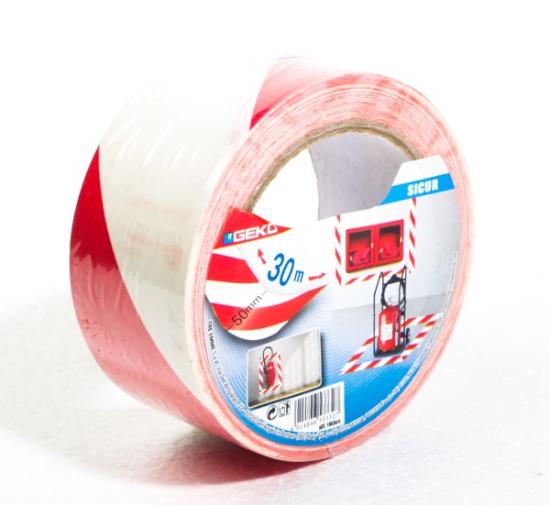 Prekės „Juosta žymėjimo GEKO PVC balta / raudona 50 mm x 30 m“ paveikslėlis