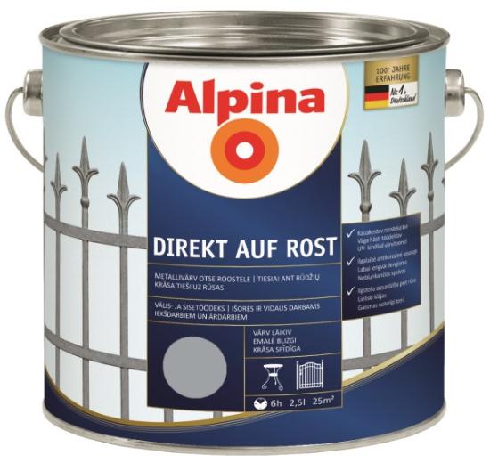 Prekės „Dažai antikoroziniai metalui Alpina Direkt auf Rost blizgūs RAL7040 2,5 l“ paveikslėlis