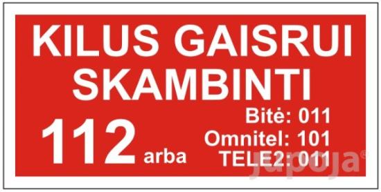 Prekės „Lipdukas informacinis "Kilus gaisrui skamb.112" 130 x 65 mm“ paveikslėlis