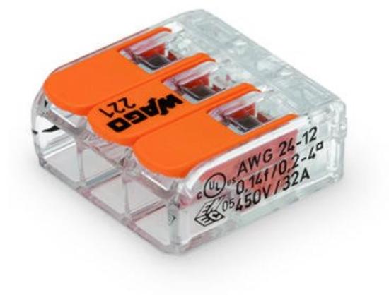 Prekės „Jungtis 3 laidų 3/0,02 x 4 mm 32A 5 vnt Wago“ paveikslėlis