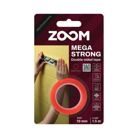 Prekės „Juosta dvipusė 19 mm x 1,5 m Mega Strong ZOOM“ paveikslėlis
