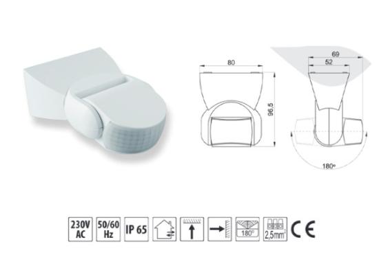 Prekės „Judesio daviklis CR-9  180° baltas  IP65 VT GTV“ paveikslėlis