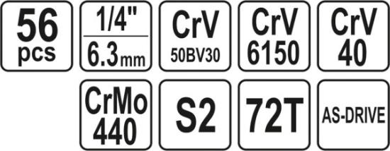 Prekės „Rinkinys galvučių 1/4" 56 vnt CrV Yato YT-14501“ paveikslėlis