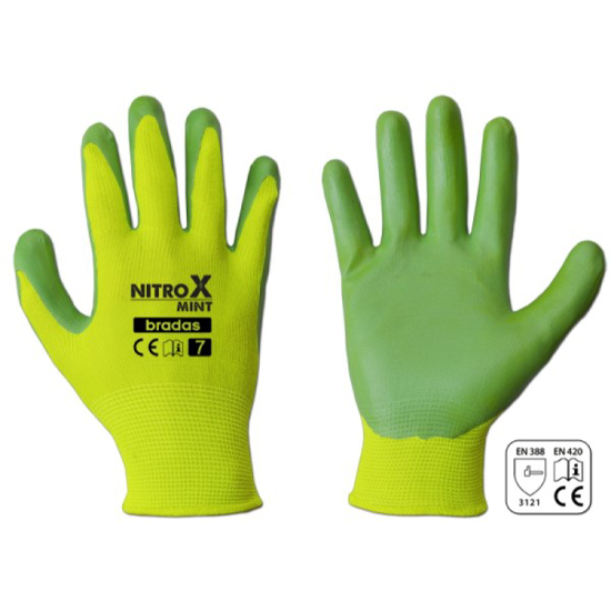 Prekės nuotrauka Pirštinės dengtos nitrilu Nitrox Mint 8 Bradas