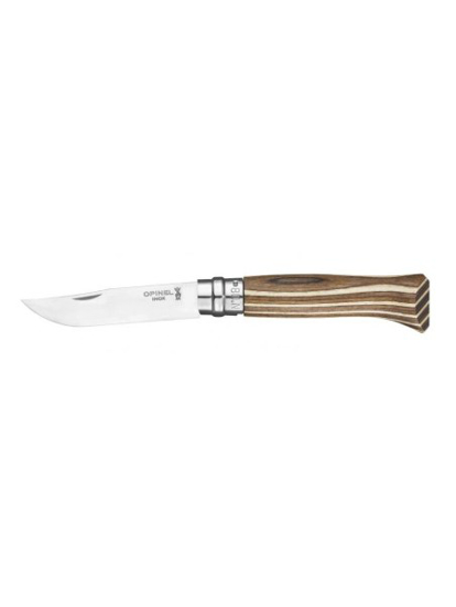 Prekės nuotrauka Peilis Opinel Nr.8 Laminated Brown nerūdijančio plieno ašmenimis ir ruda beržo rankena