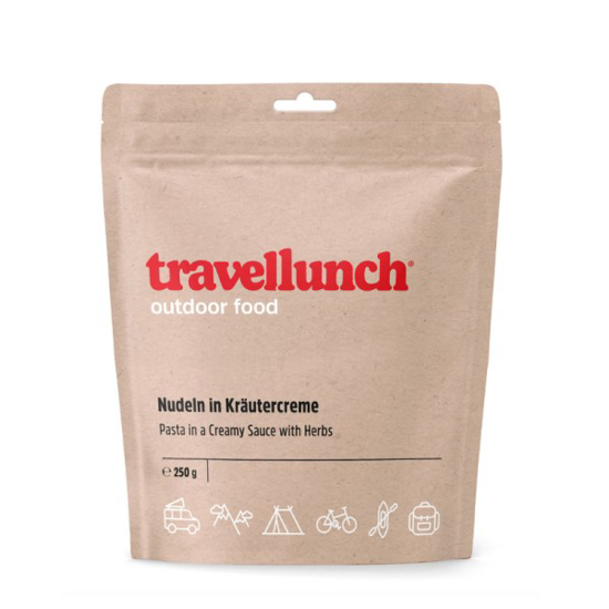 Prekės nuotrauka Nr.57 Maistas kelionėms Travellunch makaronai grietinėlės ir žalumynų padaže 250 g.