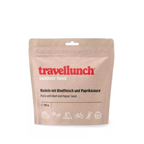 Prekės nuotrauka Nr.19 Maistas kelionėms Travellunch jautiena su makaronais ir paprika 125 g.
