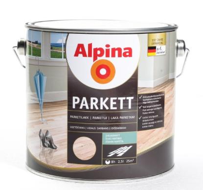 Prekės „Alpina Parkettlack 0,75 l lakas parketui medinėms grindims šilko matinio blizgesio“ paveikslėlis