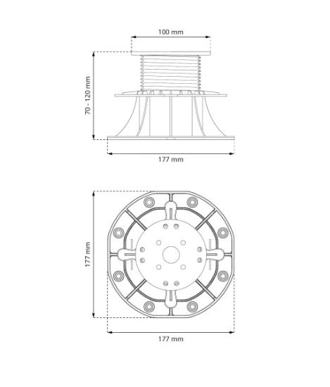 Prekės „Pjedestalas terasai reguliuojamas 70-120 mm plastikinis DDP03“ paveikslėlis