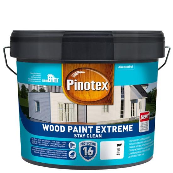 Prekės „Medinių fasadų dažai PINOTEX WOOD PAINT EXTREME, 10 l, BW bazė, baltos spalvos“ paveikslėlis
