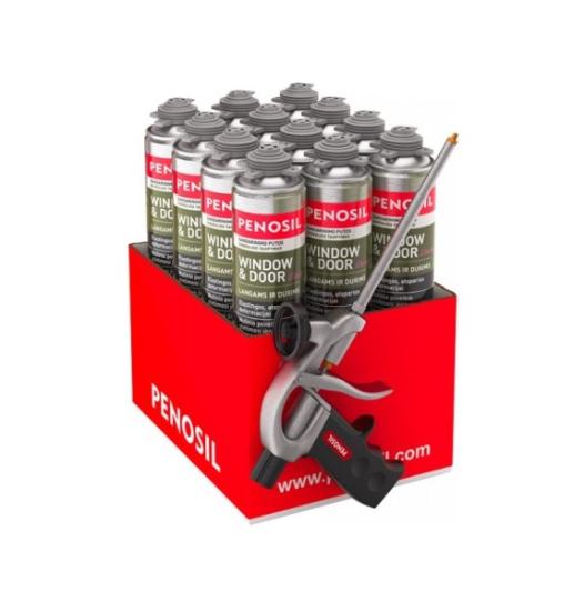 Prekės „Putos Window & Door Elastic,  750 ml, 12 vnt + putų pistoletas“ paveikslėlis