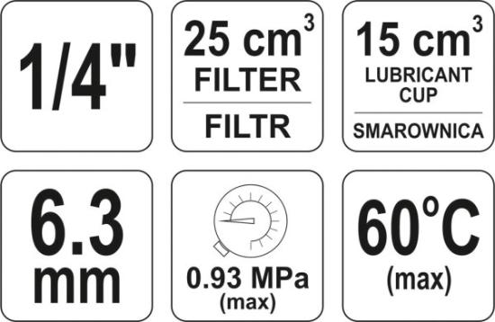 Prekės „Reduktorius oro su manometru tepalinis kompresoriui 1/4" 0.93MPa 25 cm3 Yato“ paveikslėlis