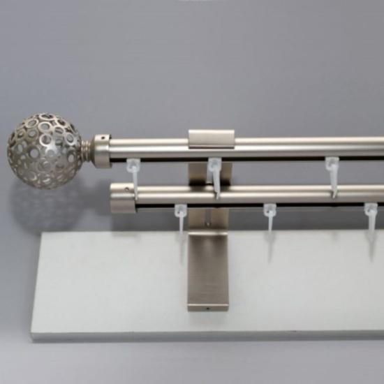 Prekės „Karnizas sieninis metalinis MONACO/LUNAS 200 šviesiai matinės sidabro spalvos dvigubas 19 mm“ paveikslėlis